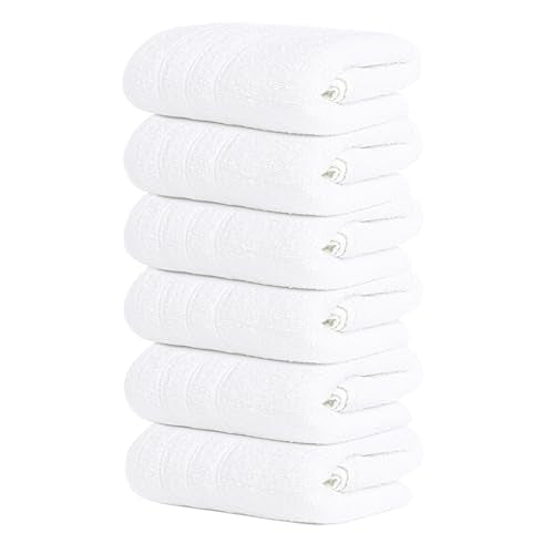Tens Towels Pack of 6 Hand Towels, 100% Cotton, Lighter Weight, Quick to Dry, 16 x 28 Inches, Super Soft & Absorbent, Perfect for Bathroom & Kitchen, White - color: White