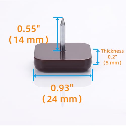1" Nail on Furniture Sliders (24 Pack) - Furnigear Heavy Duty PTFE (Teflon) Chair Sliders Glides Wooden Furniture Movers Move Your Furniture Easily & Safety - Chair Leg Floor Protectors Brown, Square - color: Brown Square, size: 1"-24 pack