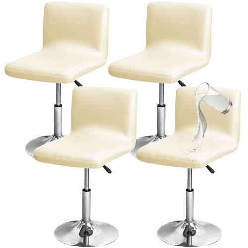 Gollense Stretch Bar Stool Covers with Backs, 4 Pack Waterproof PU Leather Pub Counter Dining Chair Covers, Square Swivel Barstool Seat Slipcover with Elastic Bottom for Low Short Back (Beige) - color: Beige