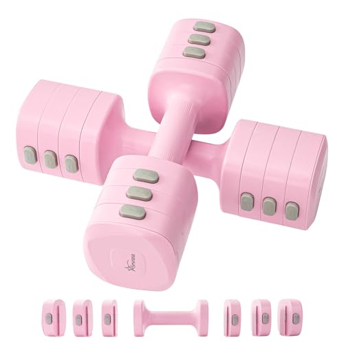 2-in-1 Adjustable Dumbbell & Kettlebell Set for Women (1.1-12.1 lbs), Quick-Change Free Weights for Home Gym, Pilates & Full Body Workout - color: Pink, style: Pair