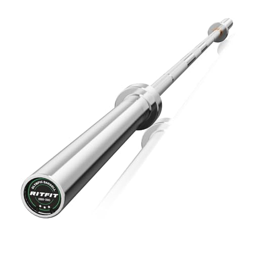 RitFit Elite 7ft Olympic Barbell, Robust 45lb Barbell for Weightlifting and Powerlifting, Superior Olympic Bar with Exceptional 500lbs Load Capacity, Weight Bar for 2” Standard Plates - color: Silver, size: 7 ft 500 lb 45 lb without Collar