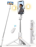 45'' Selfie Stick with Light, Travel Tripod Essentials with Wireless Remote | Portable Cell Phone Tripod Stand, Beach Cruise Ship Essentials for family, Compatible with 4-7.2" All Smartphone - color: White - 45" Standard Height