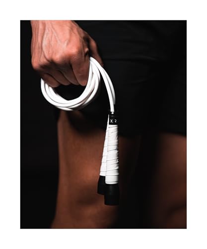 BOXROPE, A Jump Rope Made For Boxing, Tangle-Free, 15% Heavier Than A Normal PVC Rope, Boxer Jump Rope, Adjustable, Includes Grip Tapes For More Grip, Skipping Rope for Boxers, Premium Quality - color: White (Taller than 6'2ft)