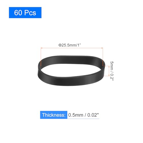 uxcell 60Pcs Silicone Rubber Bands, 5mm x 25.5mm Rubber Bands Rings Cable Ties Strong Elastic Bands Non-Slip for Cord Wrapping Bag Wraps, Black - color: Black, size: 5 x 25.5mm