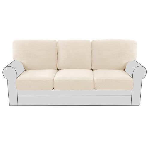 H.VERSAILTEX Multi-Pieces Sofa Covers for Three Cushion Couch Sofa High Stretch Seat Cover Jacquard Textured Twill Fabric(3 Seat Cover Plus 3 Back Cushion Covers, Cream) - color: Cream, size: 3 SEAT COVERS + 3 BACK COVERS