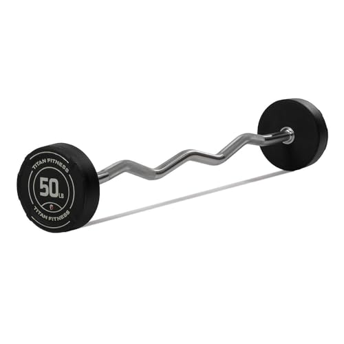 Titan Fitness Rubber Curl Fixed Barbells, Pre-Loaded Weight Bar for Strength Training & Weightlifting - color: EZ Curl Fixed Barbell, size: 50 LB