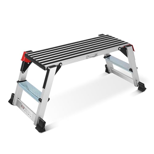 Work Platform Step Ladder, Aluminum Work Platform 36"×12"×18" Step Stool Foldable for Washing Vehicles, Cleaning, Painting 330 LBS Capacity