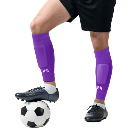 MediCaptain Pre Cut Soccer Sock Sleeves, Companion for Soccer Grip Socks, Securely Holds Shin Guards, Compression Leg Warmer - color: Purple