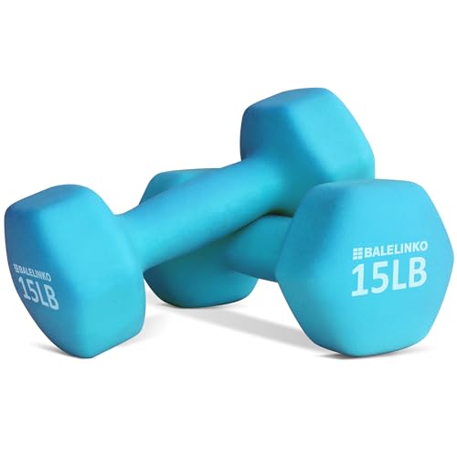 Balelinko Home Gym Equipment Workouts Strength Training Weight Loss Pilates Weights Yoga Sets Weights for Women, Men, Seniors and Youth - color: Blue, style: 15 LB, Pair