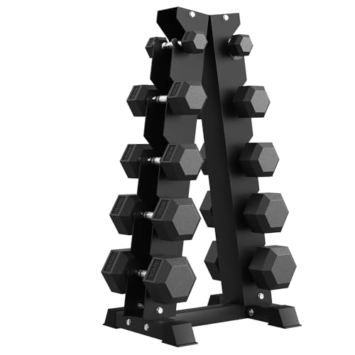Hex Dumbbell Sets with Rack, 85-560lb Dumbbell Weight Set & Storage Rack | PAPABABE Dumbbell Set with Stand, Rubber Dumbbell Weight Set, Multiple Options Hand Weight for Strength Training - size: 210lb (5, 15, 20, 30, 35lb)x2& Rack