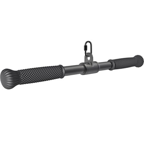 SELEWARE Rotating Straight Bar, Tricep Rope, Double D Row Handle, Rotating V Handle, Cable Machine Attachment with Non-Slip Soft Rubber Grip, Universal Attachment for Cable Machines - color: 18" Black Rotating Straight Bar W/ Convex Rubber Handle