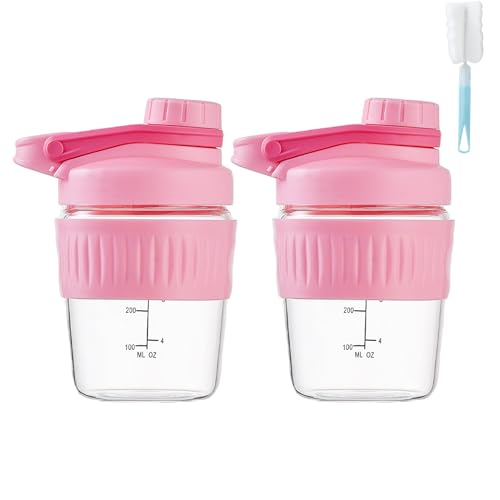 12oz Small Glass Shaker Bottle, 2 Pack Borosilicate Glass Protein Powder Shaker Cup Mixes for Protein Mixes with Blending Ball(12oz,Pink) - color: 2 Pack-Pink, size: 12oz