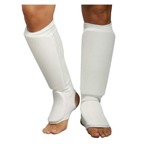 Cloth Shin & Instep Guard Taekwondo, Martial Arts, MMA Foot Protective Gear Protector for Sparring (Black/White; Child Small to Adult XL) - color: White, size: Large