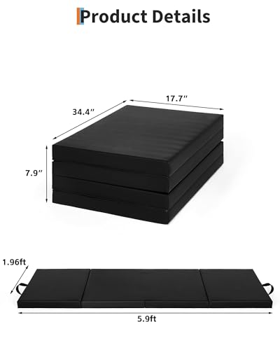 Four-Folding Gymnastics Mat, 6x2or3Ft 2inches Thick Portable Exercise and Tumbling Pad for Home Gym, Pilates, Aerobics and Martial Arts Training - size: 6x2Ft 2inches