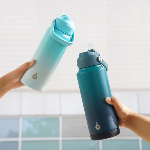 BJPKPK Insulated Water Bottle with Straw Lid, 18oz Thermo Water Bottles with Soft Nozzle, Flex Handle & Non-slip Boot, BPA Free Leak Proof Stainless Steel Metal Thermo, Tumblers, Cups,Sea Salt - color: Sea Salt, size: 18 Ounces