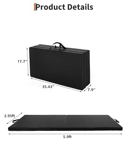 Four-Folding Gymnastics Mat, 6x2or3Ft 2inches Thick Portable Exercise and Tumbling Pad for Home Gym, Pilates, Aerobics and Martial Arts Training - size: 6x3Ft 2inches