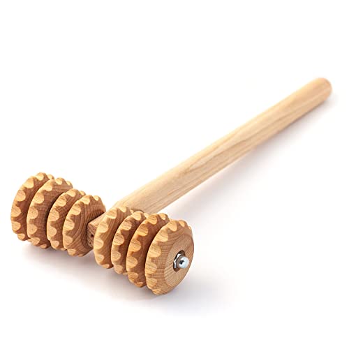 T-Shape Massager with Grooved Rollers, Multi-Functional Body Roller for Cellulite Reduction, Eases Muscle Tension and Supports Skin Health, Natural Muscle Roller