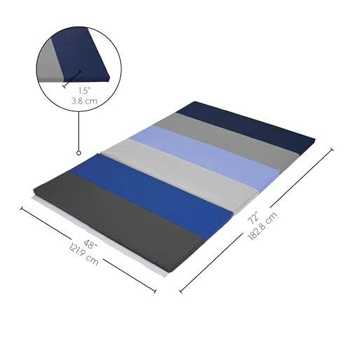 Factory Direct Partners SoftScape 4ft x 6ft Runway Tumbling Mat - Soft, Sturdy Foam, 3-Fold Exercise Mat - color: Navy/Powder Blue
