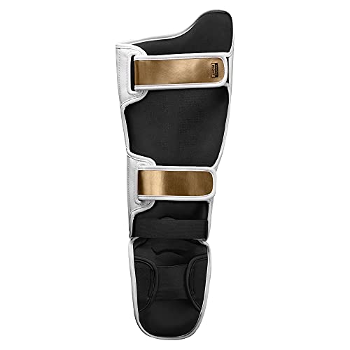 Hayabusa T3 Striking Shinguards - Men and Women | MMA Protection, Muay Thai Kickboxing, Sparring Pads, Martial Arts Gear, Adjustable Straps, Impact Padding, Elastic Fit - color: White/Gold, size: Medium