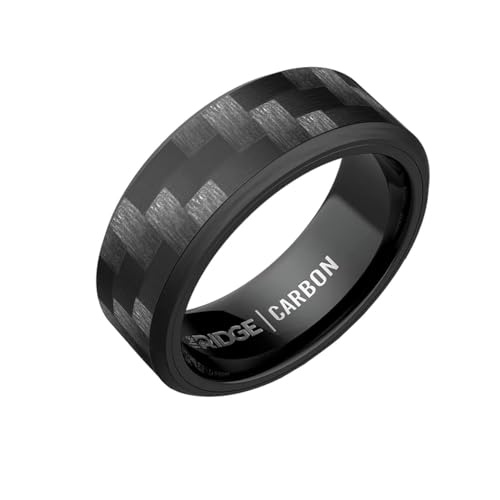 The Ridge Tungsten Rings For Men - Mens Wedding Band - Strong, Durable, and Scratch-Resistant Beveled Ring With Silicone Band - color: Carbon Fiber 3K