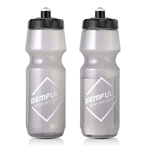 GEMFUL Cycling Water Bottle BPA Free Reusable Bike Gym Fitness Clear Squirt Squeeze Bottles Sports Leakproof Bicycle Workout 24oz 2 Pack | BPA Free, Leakproof, Squeeze Design For Easy Hydration, Fits Standard Bike Cages, Reusable & Durable, for Cycling, B
