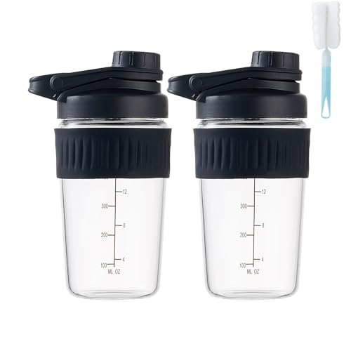 16oz Glass Shaker Bottle for Protein, 2 Pack Small Borosilicate Glass Protein Powder Leak-Proof Shaker Cup Mixes with 304 Blending Ball(16oz,Black) - color: 2 Pack-Black, size: 16oz