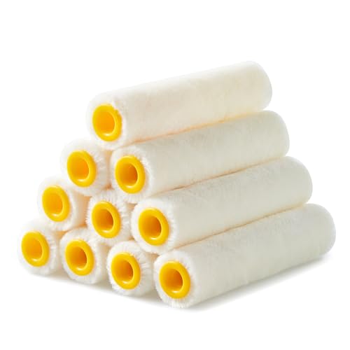 Voomey Mohair Mini Paint Roller, 4 Inch Wool Blend Small Paint Roller Covers 10 Pack, Paint Roller 4 Inch for Cabinets, Trim, Skirting Boards, Tables & Chairs, Suitable for All Paints - style: 4 inch（Mohair Mini Paint Roller） 10 pack