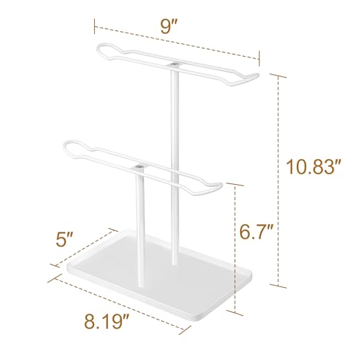 Headband Holder Organizer, 2-Tier T-bar Storage Stand with Tray for Hair Accessories Hairband Hair Clip, for Girls Women, White - color: White-white
