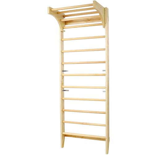 Wall Mounted Swedish Ladder & Pull Up Bar - Professional Stall Bars for Physical Therapy & Home Gym - High Weight Capacity Wooden Training System for Rehab & Strength Exercises