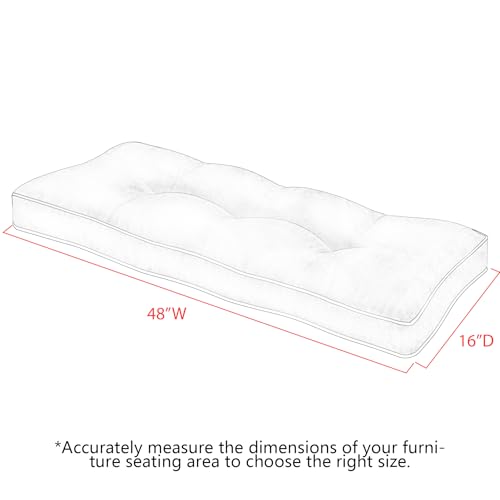 Favoyard Indoor/Outdoor Waterproof Bench Cushion, Dark Grey 48 x 16 inch | 3-Year Fade-Resistant Tufted Pad for Patio Garden Porch Swing Window Kitchen, Non-Slip Ties, High-Density Support, Piped Edge - color: Dark Grey, size: 48 x 16 In
