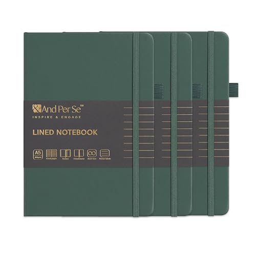 &And Per Se Lined Notebooks 3-Pack Gift Set, A5 Hardcover Journals, 160 Pages 100gsm Thick Paper, Journaling Notebook for Office School (Green) - color: Green, style: 3 Pack-Lined