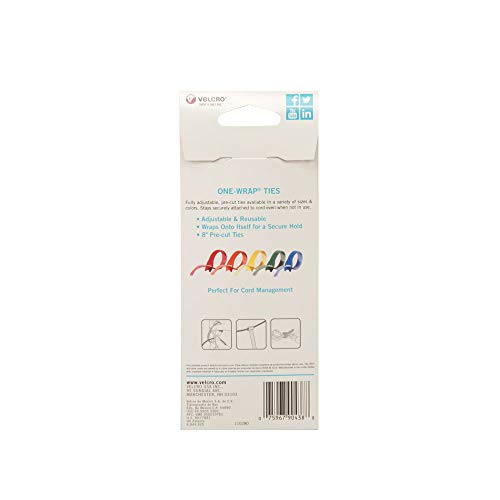 VELCRO Brand ONE-WRAP Ties | Cable Management, Wires & Cords | Self Gripping Cable Ties, Reusable | 5 Ct - 8" x 1/2" | Multi-color - color: Multi Color, size: 5 Ties, style: 8in x 1/2in