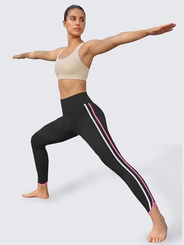Aoysky Womens Buttery Soft Workout Leggings 25" Side Stripes High Waisted Full Length Yoga Leggings - color: Black, size: Small