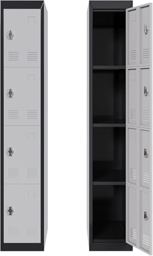 72" Tall 4 Door Metal Locker with Key, Heavy Duty Steel Storage Cabinet with Shelves, Lockable Employee Locker for School, Office, Gym, Home, Garage, Grey & Black - size: 4 Door