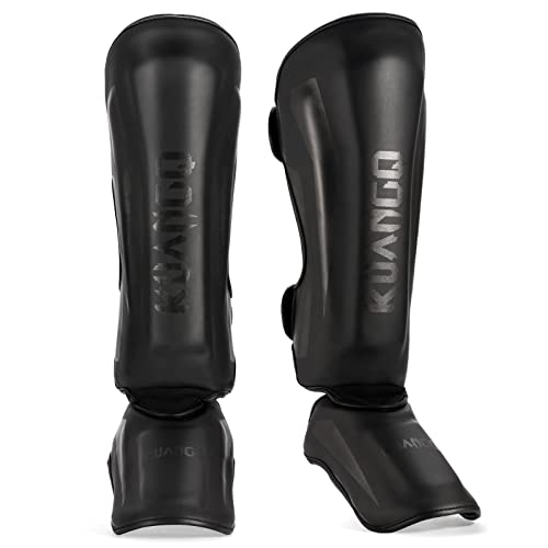 Muay Thai Shin Guards for MMA Sparring, Martial Arts,Kickboxing | Leg Instep Protection Pads, Kickboxing MMA Training, Sparring Gear, Professional MMA Equipment - color: Black, size: Medium