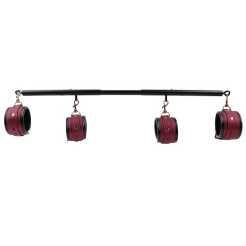 Spreader Bar Heavy Duty Stainless Steel Expandable Silver Bar Home Gym with 4pcs Furry Purple Adjustable Straps,Sports Aid Training Fitness Gear Pilates Aid Kit - style: Black+Wine Kit