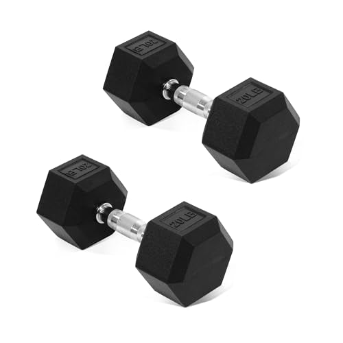 Fitvids Hex Dumbbells Rubber Coated Hand Weights for Exercises and Fitness Home Gym, 5-50 LB Pair - style: 20LBS Pair