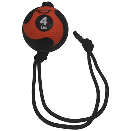 AEROMAT Elite Power Rope Medicine Ball for Core Strength/Rotational Movements Training - Weights Color-Coded - style: 4 lbs - Black/Orange