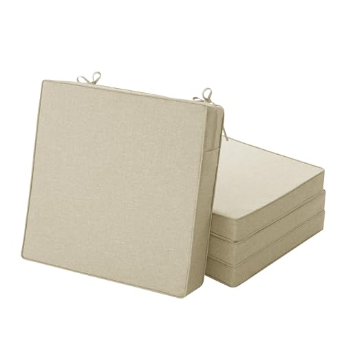 Outdoor Chair Cushions, Water-Resistant & Fade-Resistant, Patio Furniture Seat Replacement Chair Pads with Ties Zipper, Removable Cover, Non-Slip Bottom, Set of 4, 17 x 16 Inch, Beige - color: Beige, size: 17" x 16" 4 Pack