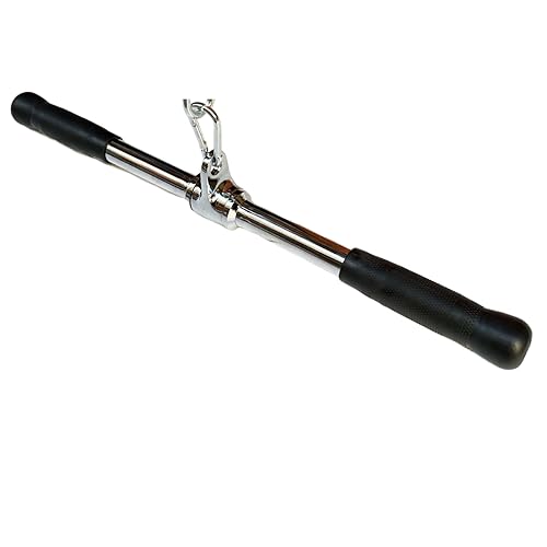 Lat Cable Machine Attachment Curl Pulldown Barbell Revolving Bar, Multi-Exerciser Cable Attachment, Solid Steel Tricep Press Down Bar with Rubber Handgrips & Revolving Hanger - color: 22 Inch