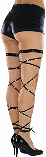 ToBeInStyle Women's Leg Wraps Ravewear Dancewear Elastic Straps Party Garter Music Festivals Costume Accessory Thigh High - color: Footless Criss Cross Tie W/ Rhinestones - Black, size: One Size