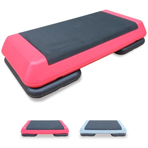 Aerobic Step Platform 30" × 14" Height Adjustable Workout Step for Fitness Strength Training with Risers Exercise Platform for Home Gym - color: Red-30"×14"-2 Risers, size: 30"×14"