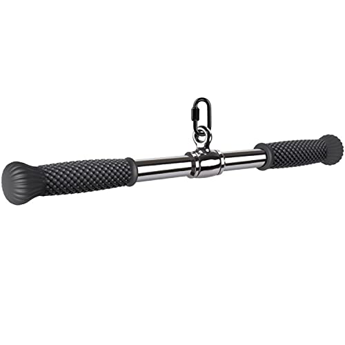 SELEWARE Rotating Straight Bar, Tricep Rope, Double D Row Handle, Rotating V Handle, Cable Machine Attachment with Non-Slip Soft Rubber Grip, Universal Attachment for Cable Machines - color: 22" Silver Rotating Straight Bar W/ Convex Rubber Handle