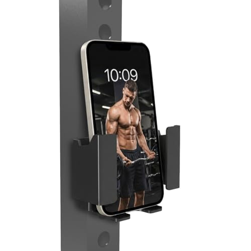 J Bryant Rack Mounted Phone Holder for 2x2 / 3x3 Power Rack & Squat Rack (Sold Separately) Fixed Side Slots & Hook Mount Phone Stand Compatible with 5/8–1 inch Rack Holes