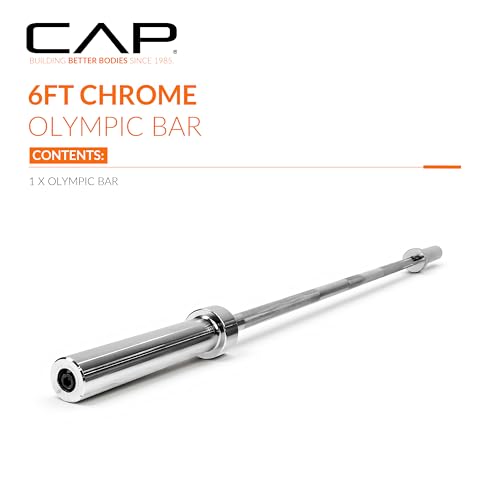 CAP Olympic Barbell - 5FT, 6FT, & 7FT Strength Training Weight Bars, Multiple Options - size: 6 ft (72") - Chrome, style: Classic