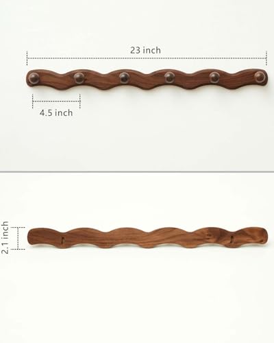 Wood Coat Rack Wall Mount - Walnut Coats Hook Hanger Wall-Mounted, Wave-Shaped Entryway Hanging Racks with 6 Hooks for Jacket Keys Hats Robes Towels Bags, Living Room Mudroom Bathroom Bedroom Hallway - size: 6 Hooks