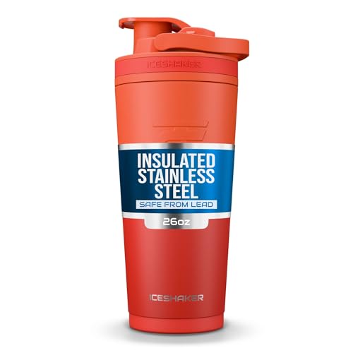Ice Shaker Insulated Stainless Steel Shaker Bottle | 26oz, Orange Color Rush | Cold for 30+ Hours | Insulated Cup with Twist-on Agitator | Bottle for Protein Shakes, Smoothies, Cocktails - color: Orange Color Rush