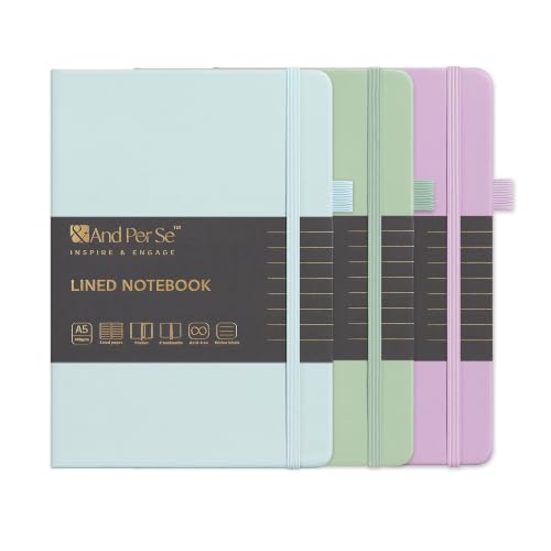 &And Per Se Lined Notebooks 3-Pack Gift Set, A5 Hardcover Journals, 160 Pages 100gsm Thick Paper, 3 Assorted Colors (Cyan, Purple & Light Green) - color: Cyan,Purple&Light Green, style: 3 Pack-Lined