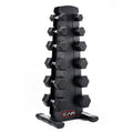 CAP Rubber Coated Hex Dumbbell Set with Storage Rack | 100–210 lb Options, Space-Saving Vertical Compact Storage for Home Gym Strength Training - size: 210 lb - Set - Black Rack, style: Chrome Handles