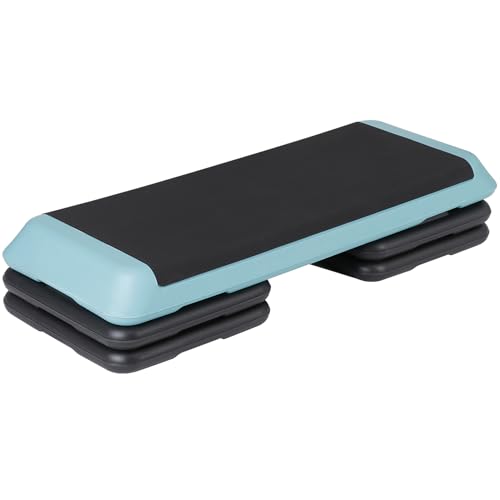 43" Exercise Aerobic Step Platform, Adjustable Fitness Stepper, with 4 Removable Risers for Home Gym Cardio Strength and Training - color: Light Blue